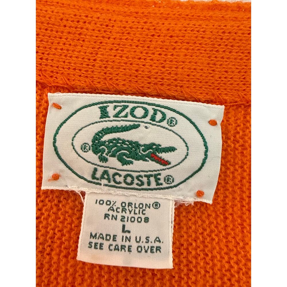 Vintage IZOD Lacoste Cardigan Mens L Orange Orlon Acrylic USA Made 70s 80s - Picture 2 of 9